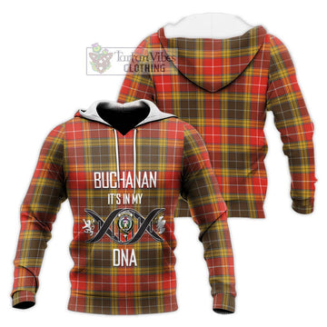 Buchanan Old Set Weathered Tartan Knitted Hoodie with Family Crest DNA In Me Style