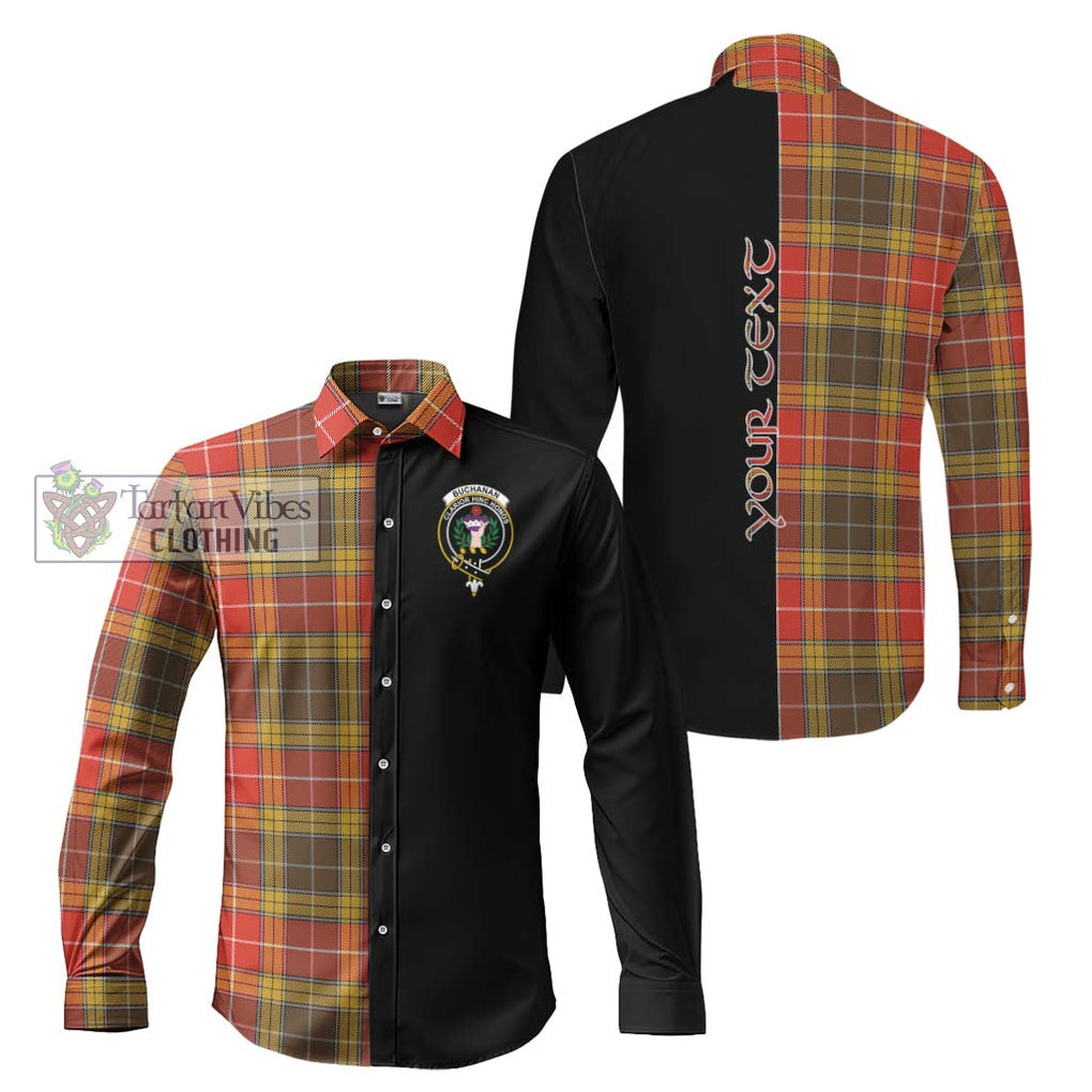 Buchanan Old Set Weathered Tartan Long Sleeve Button Shirt with Family Crest and Half Of Me Style Men's Shirt S - Tartanvibesclothing Shop