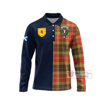 Buchanan Old Set Weathered Tartan Long Sleeve Polo Shirt Alba with Scottish Lion Royal Arm Half Style