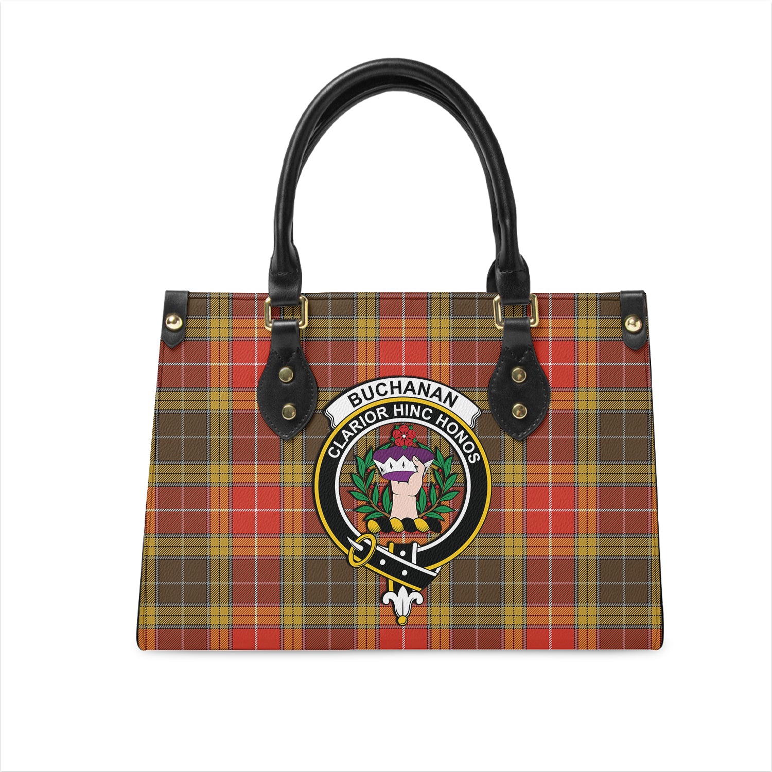 Buchanan Old Set Weathered Tartan Leather Bag with Family Crest One Size 29*11*20 cm - Tartanvibesclothing