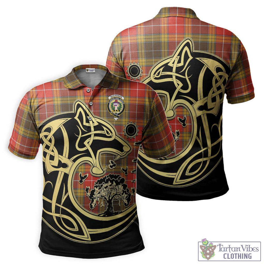 Buchanan Old Set Weathered Tartan Polo Shirt with Family Crest Celtic Wolf Style Kid - Tartanvibesclothing Shop