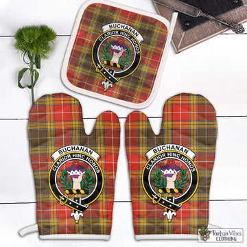 Buchanan Old Set Weathered Tartan Combo Oven Mitt & Pot-Holder with Family Crest