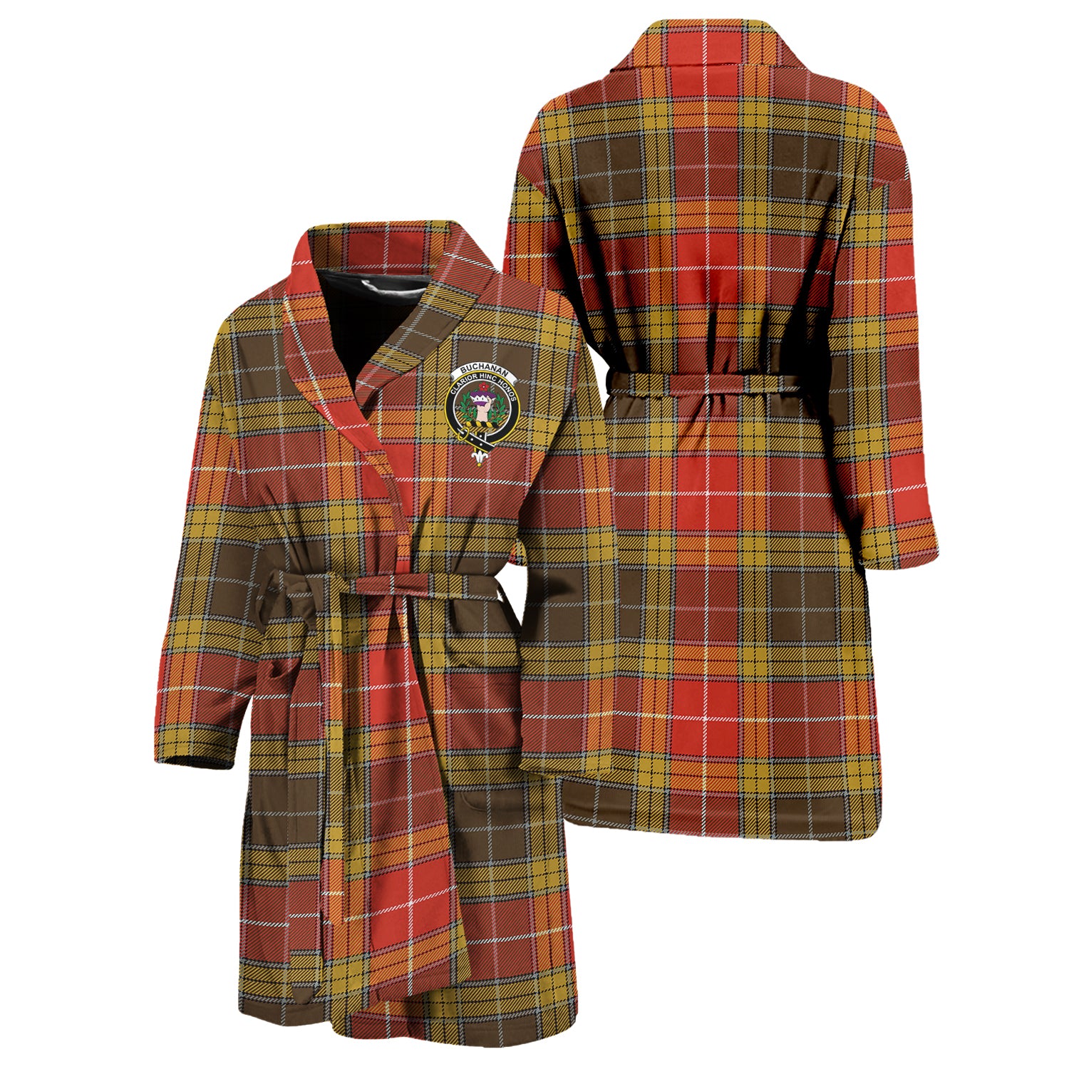 Buchanan Old Set Weathered Tartan Bathrobe with Family Crest Unisex S - Tartan Vibes Clothing