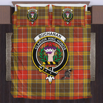 Buchanan Old Set Weathered Tartan Bedding Set with Family Crest