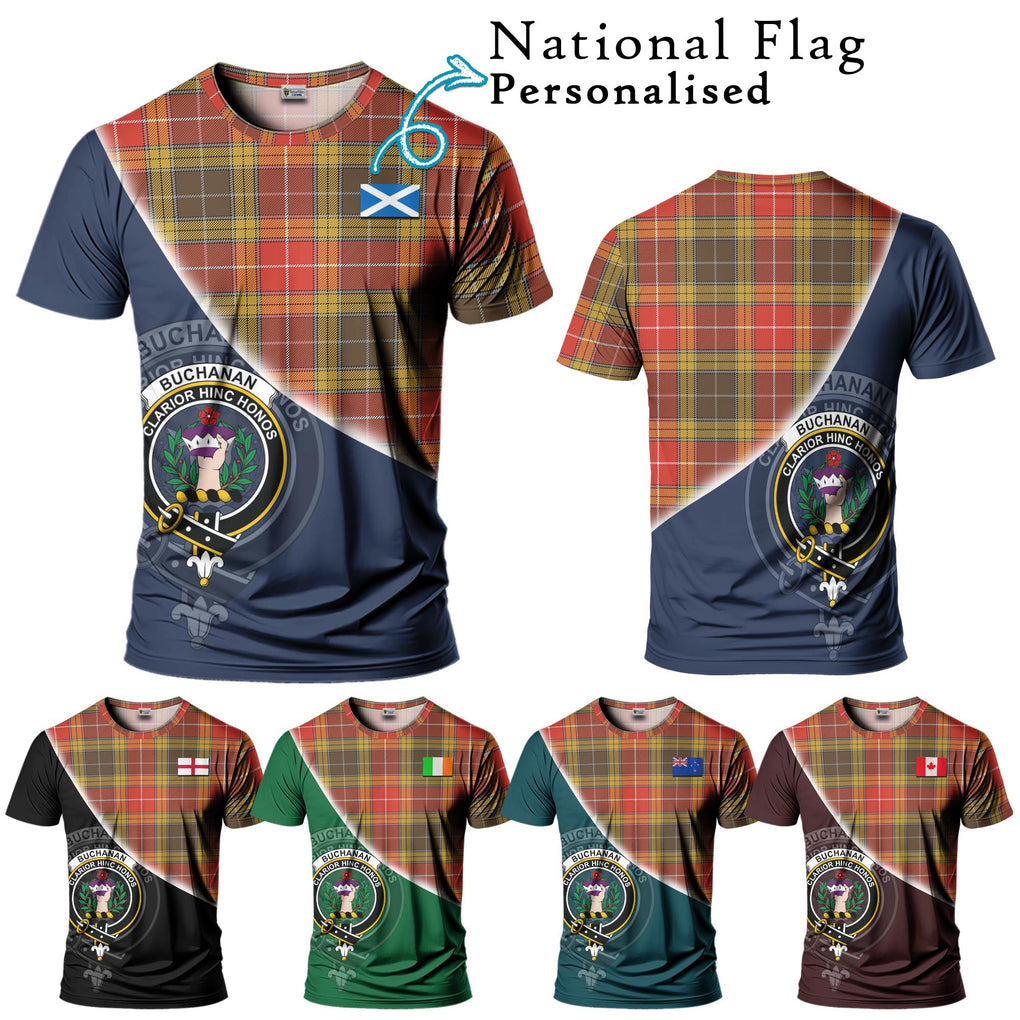 Buchanan Old Set Weathered Tartan T-Shirt with Personalised National Flag and Family Crest Half Style Kid's Shirt - Tartanvibesclothing Shop