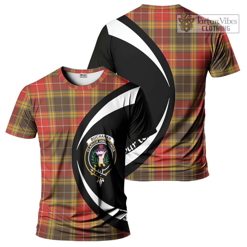 Tartan Vibes Clothing Buchanan Old Set Weathered Tartan T-Shirt with Family Crest Circle Style