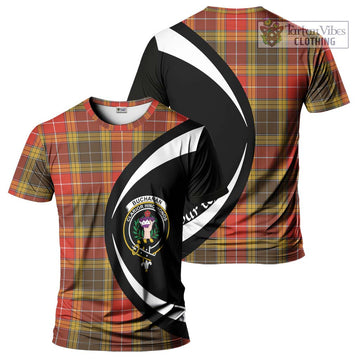 Buchanan Old Set Weathered Tartan T-Shirt with Family Crest Circle Style