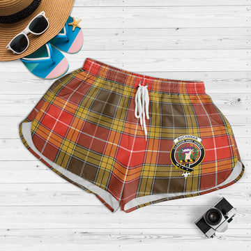 Buchanan Old Set Weathered Tartan Womens Shorts with Family Crest