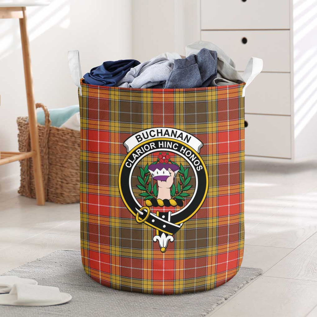 Buchanan Old Set Weathered Tartan Laundry Basket with Family Crest One Size - Tartanvibesclothing Shop