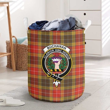 Buchanan Old Set Weathered Tartan Laundry Basket with Family Crest