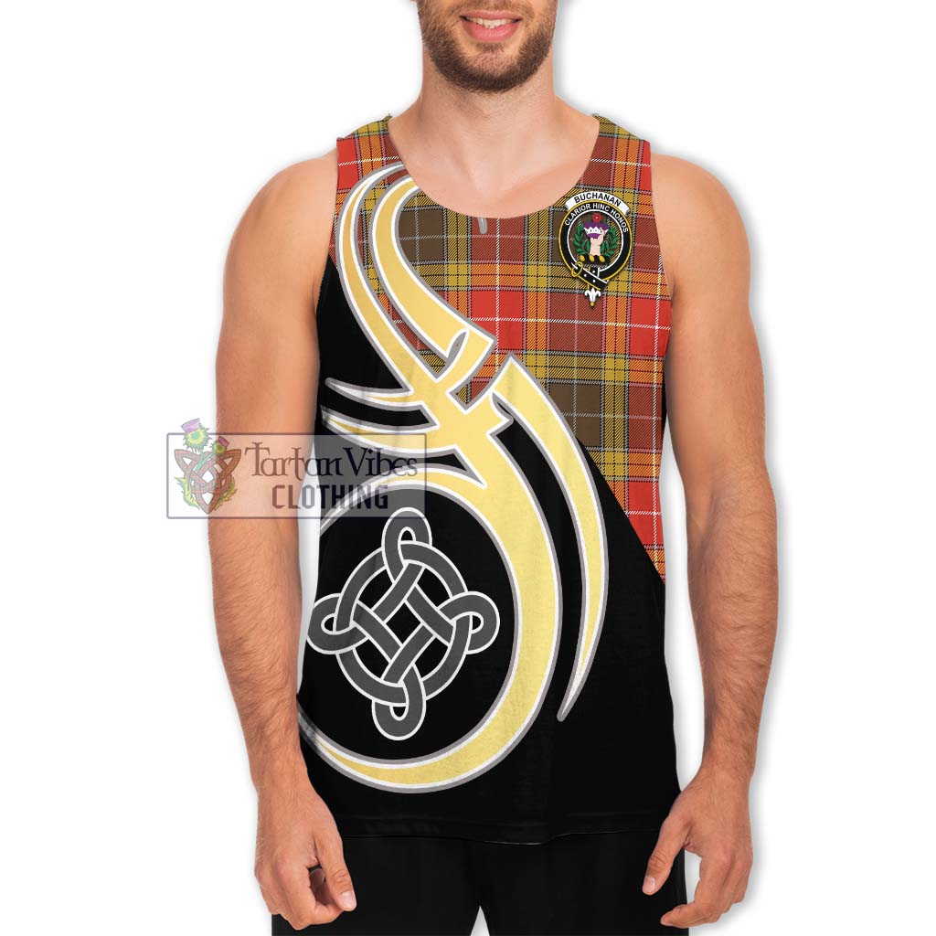 Buchanan Old Set Weathered Tartan Men's Tank Top with Family Crest and Celtic Symbol Style Men - Tartan Vibes Clothing