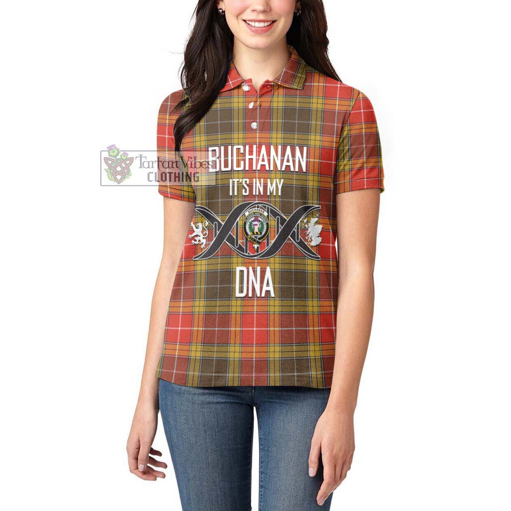 Buchanan Old Set Weathered Tartan Women's Polo Shirt with Family Crest DNA In Me Style Women - Tartanvibesclothing Shop