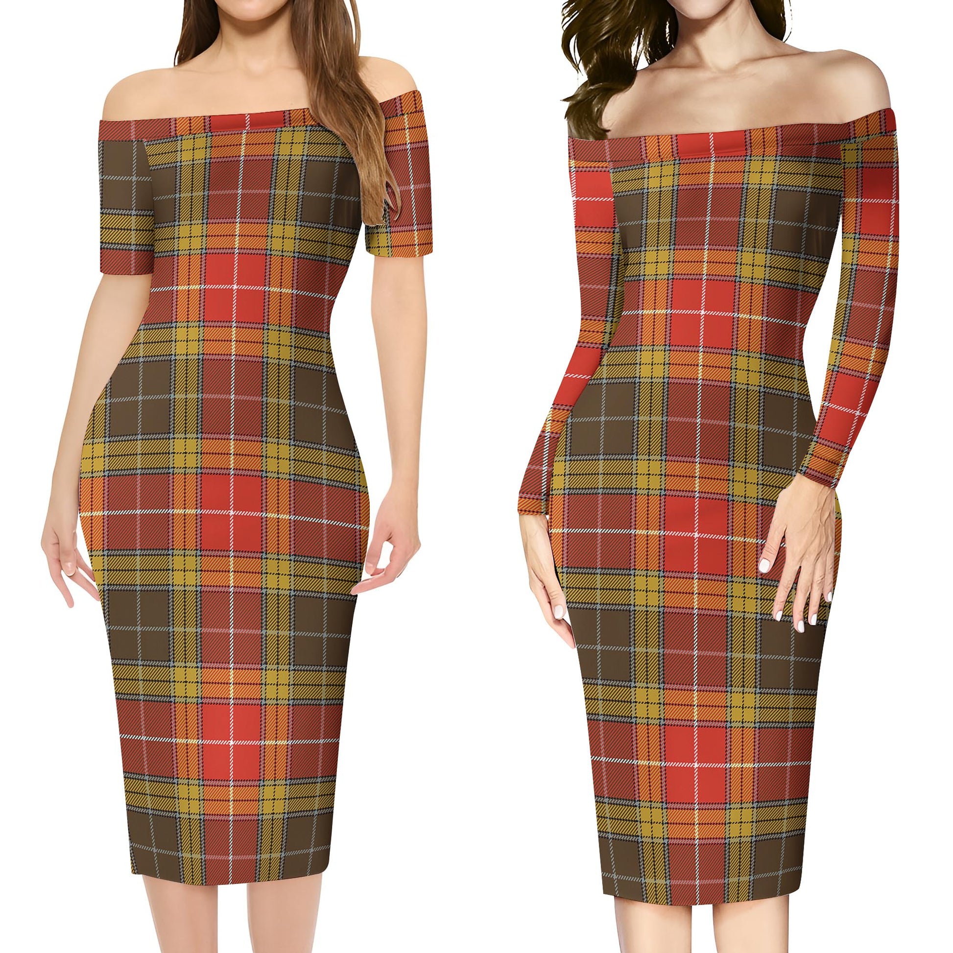 Buchanan Old Set Weathered Tartan Off Shoulder Lady Dress Women's Dress - Tartanvibesclothing