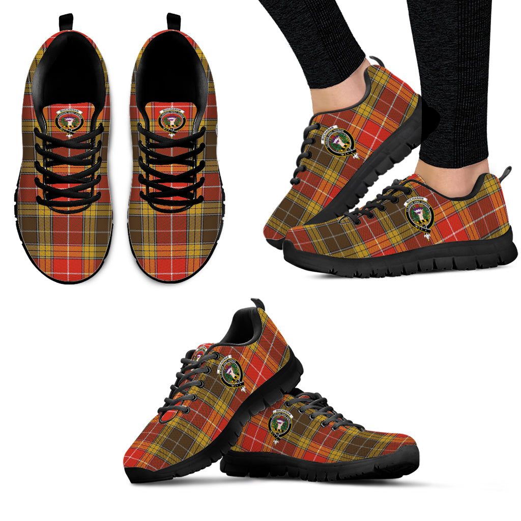 Buchanan Old Set Weathered Tartan Sneakers with Family Crest - Tartan Vibes Clothing