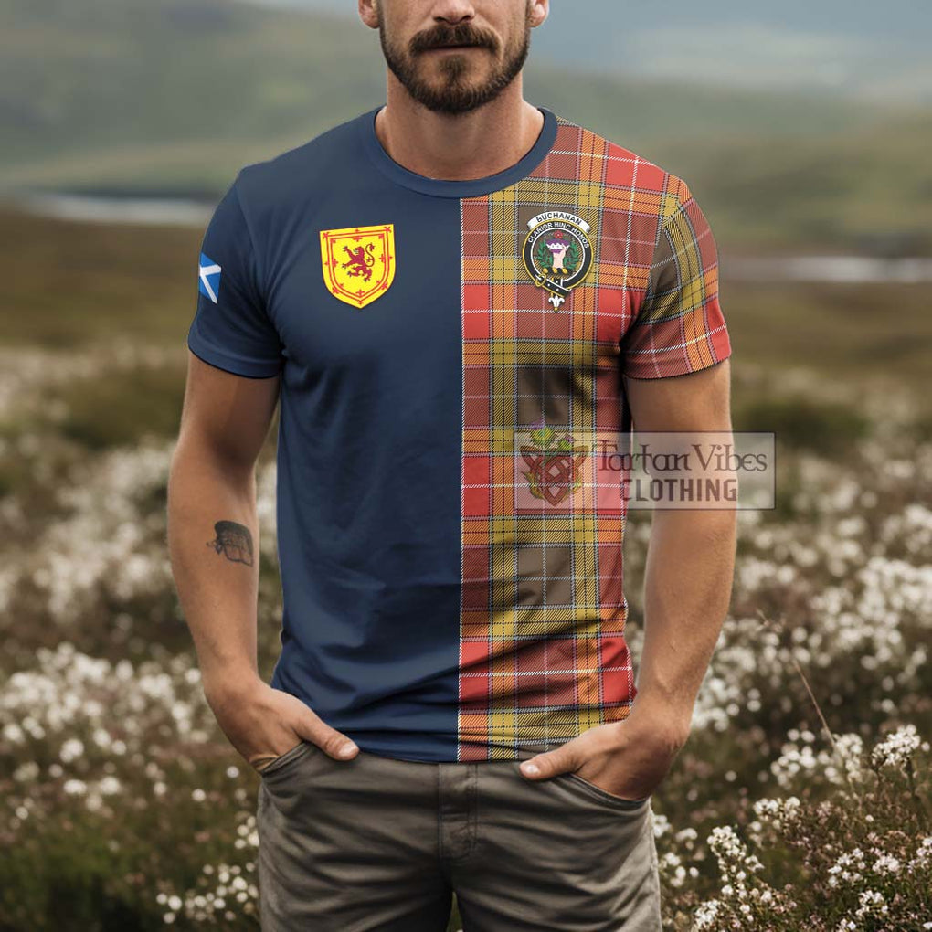 Tartan Vibes Clothing Buchanan Old Set Weathered Tartan T-Shirt Alba with Scottish Lion Royal Arm Half Style