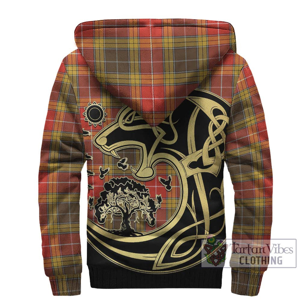 Buchanan Old Set Weathered Tartan Sherpa Hoodie with Family Crest Celtic Wolf Style - Tartan Vibes Clothing