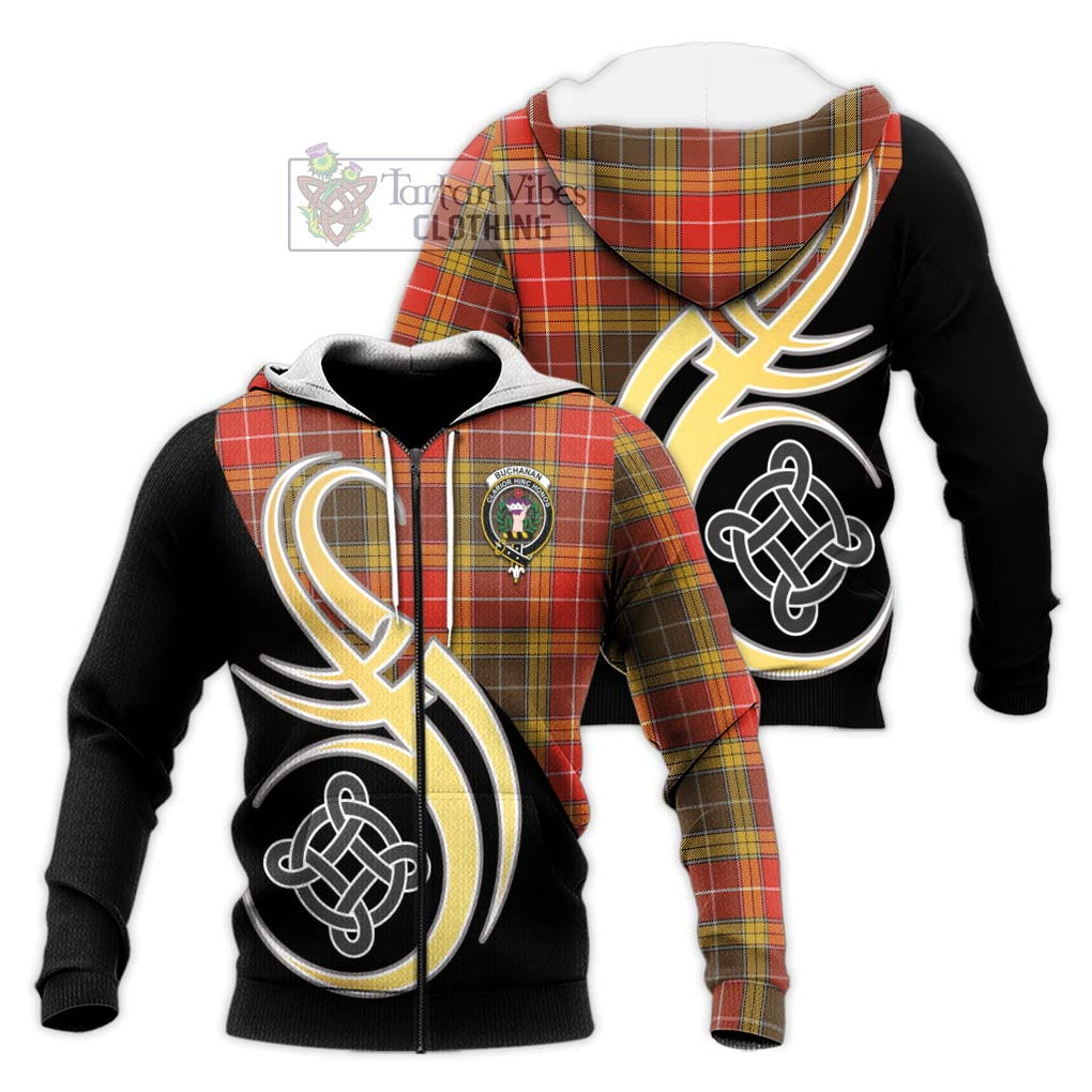 Buchanan Old Set Weathered Tartan Knitted Hoodie with Family Crest and Celtic Symbol Style Unisex Knitted Zip Hoodie - Tartan Vibes Clothing