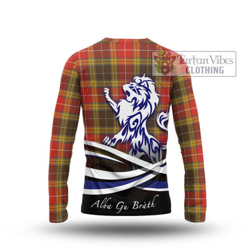 Buchanan Old Set Weathered Tartan Long Sleeve T-Shirt with Alba Gu Brath Regal Lion Emblem