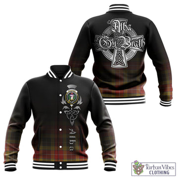 Buchanan Old Set Weathered Tartan Baseball Jacket Featuring Alba Gu Brath Family Crest Celtic Inspired