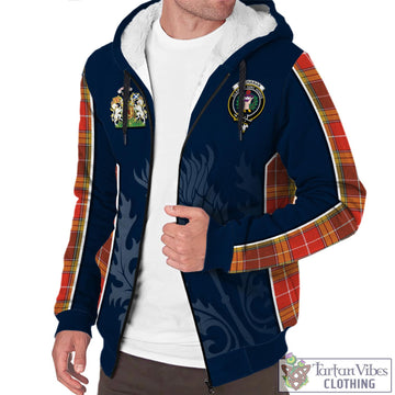 Buchanan Old Set Weathered Tartan Sherpa Hoodie with Family Crest and Scottish Thistle Vibes Sport Style