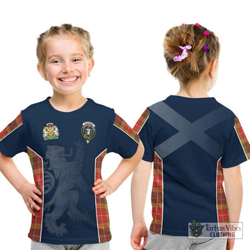 Buchanan Old Set Weathered Tartan Kid T-Shirt with Family Crest and Lion Rampant Vibes Sport Style