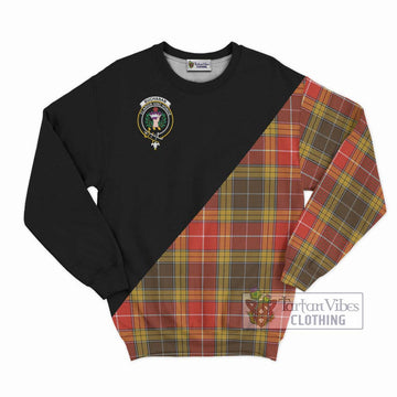 Buchanan Old Set Weathered Tartan Sweatshirt with Family Crest and Military Logo Style