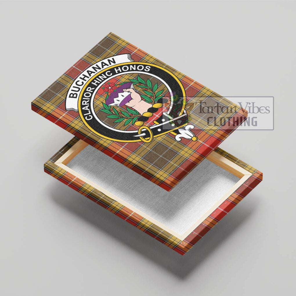 Buchanan Old Set Weathered Tartan Canvas Print Wall Art with Family Crest - Tartan Vibes Clothing