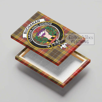 Buchanan Old Set Weathered Tartan Canvas Print Wall Art with Family Crest