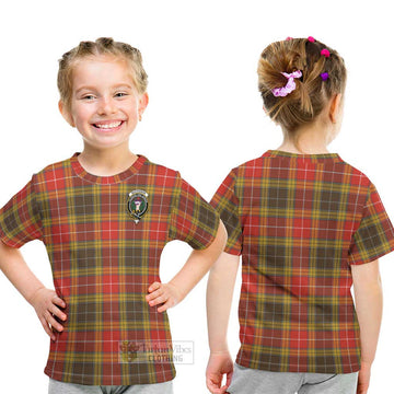 Buchanan Old Set Weathered Tartan Kid T-Shirt with Family Crest