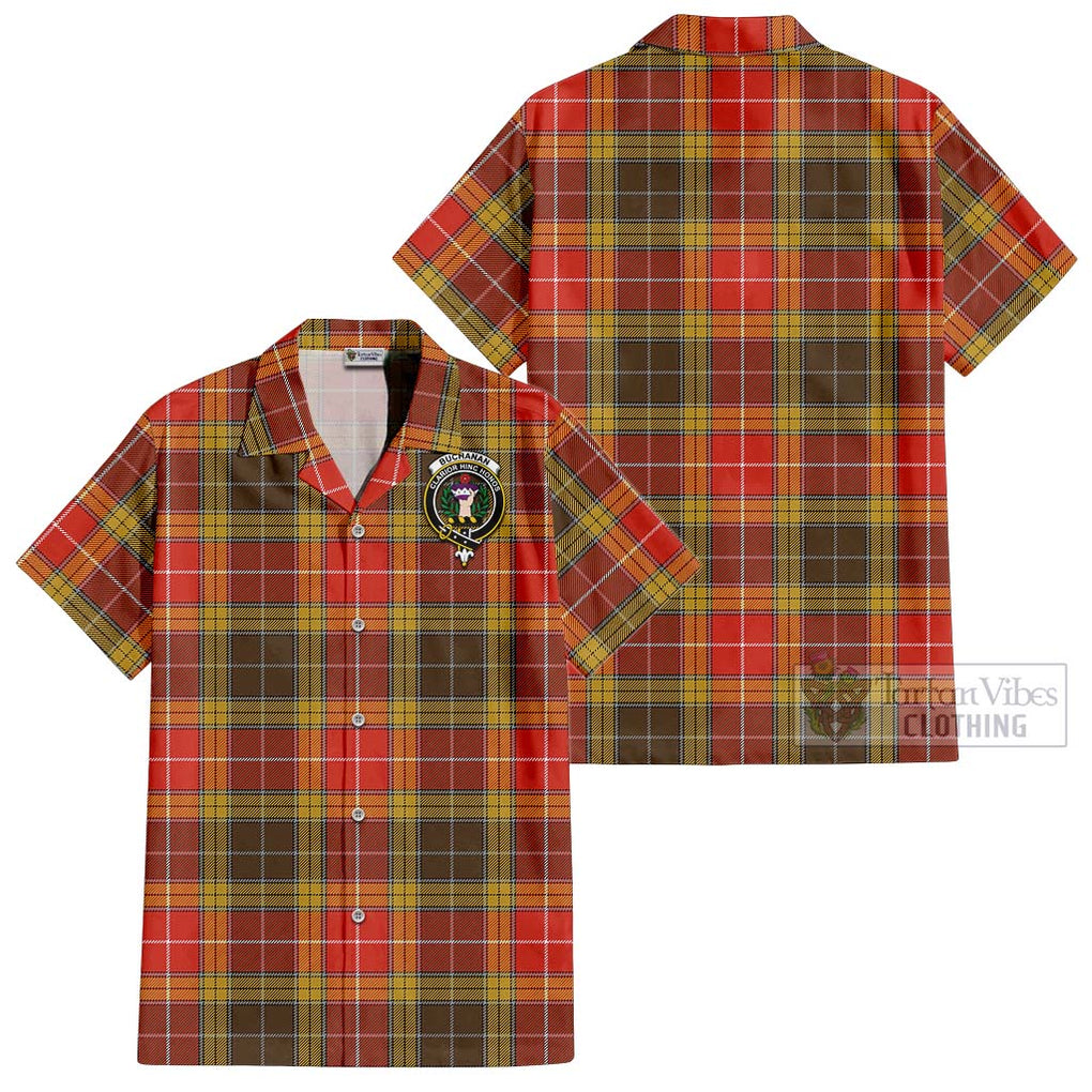 Buchanan Old Set Weathered Tartan Cotton Hawaiian Shirt with Family Crest Kid - Tartan Vibes Clothing