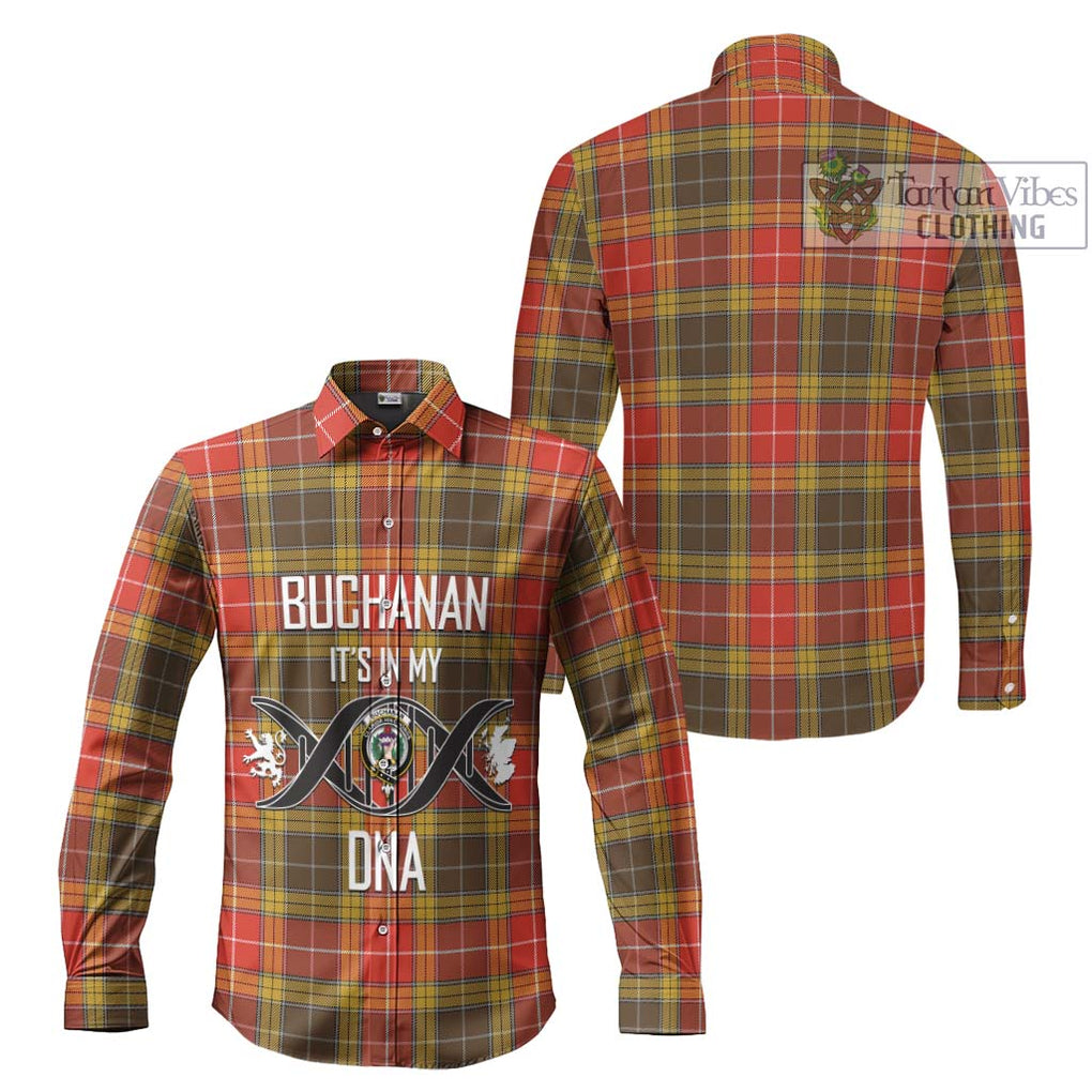 Buchanan Old Set Weathered Tartan Long Sleeve Button Shirt with Family Crest DNA In Me Style Men's Shirt - Tartanvibesclothing Shop