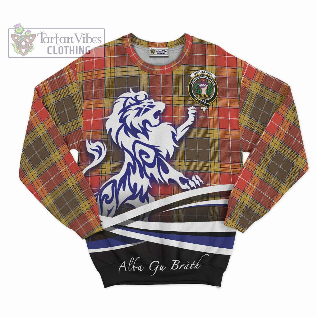 Buchanan Old Set Weathered Tartan Sweatshirt with Alba Gu Brath Regal Lion Emblem - Tartanvibesclothing Shop