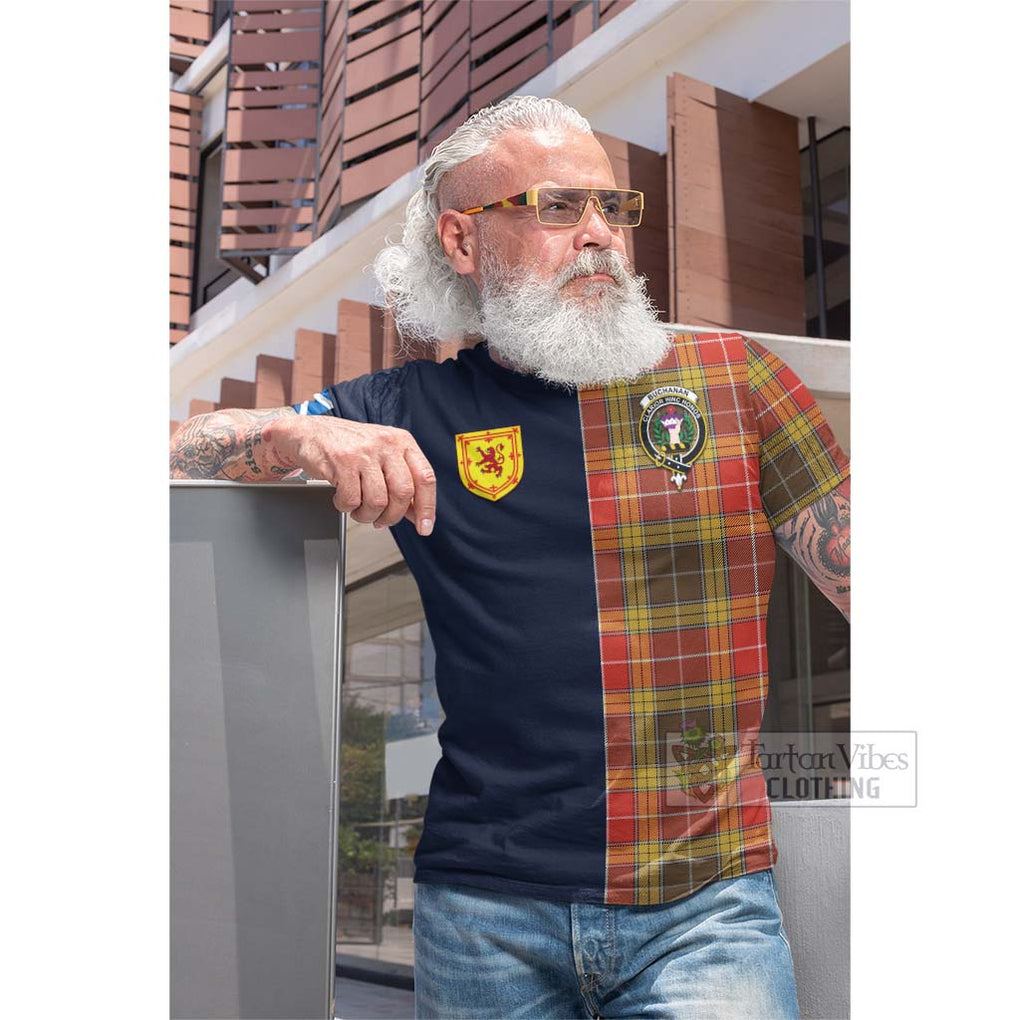 Tartan Vibes Clothing Buchanan Old Set Weathered Tartan Cotton T-shirt with Scottish Lion Royal Arm Half Style