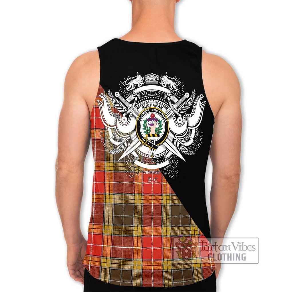 Buchanan Old Set Weathered Tartan Men's Tank Top with Family Crest and Military Logo Style - Tartanvibesclothing Shop