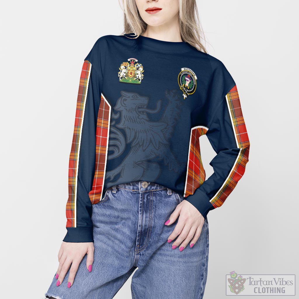 Tartan Vibes Clothing Buchanan Old Set Weathered Tartan Sweater with Family Crest and Lion Rampant Vibes Sport Style