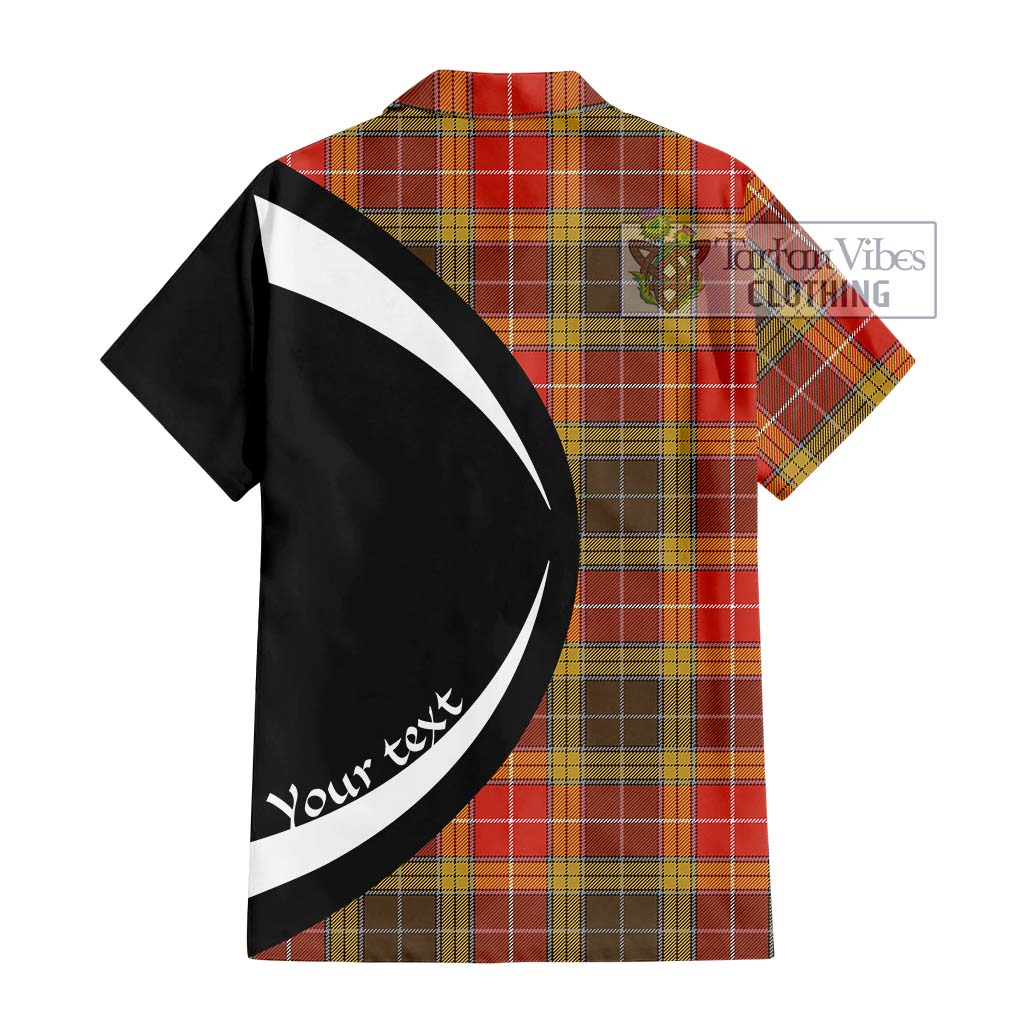 Buchanan Old Set Weathered Tartan Short Sleeve Button Up with Family Crest Circle Style - Tartan Vibes Clothing