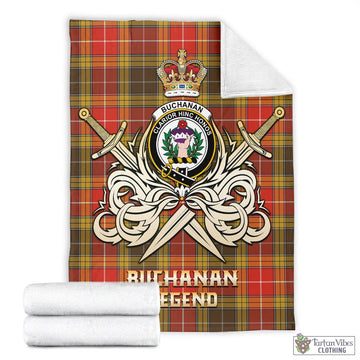 Buchanan Old Set Weathered Tartan Blanket with Clan Crest and the Golden Sword of Courageous Legacy