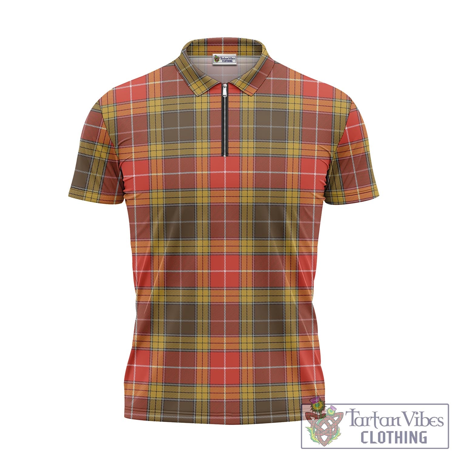 Tartan Vibes Clothing Buchanan Old Set Weathered Tartan Zipper Polo Shirt