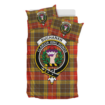 Buchanan Old Set Weathered Tartan Bedding Set with Family Crest