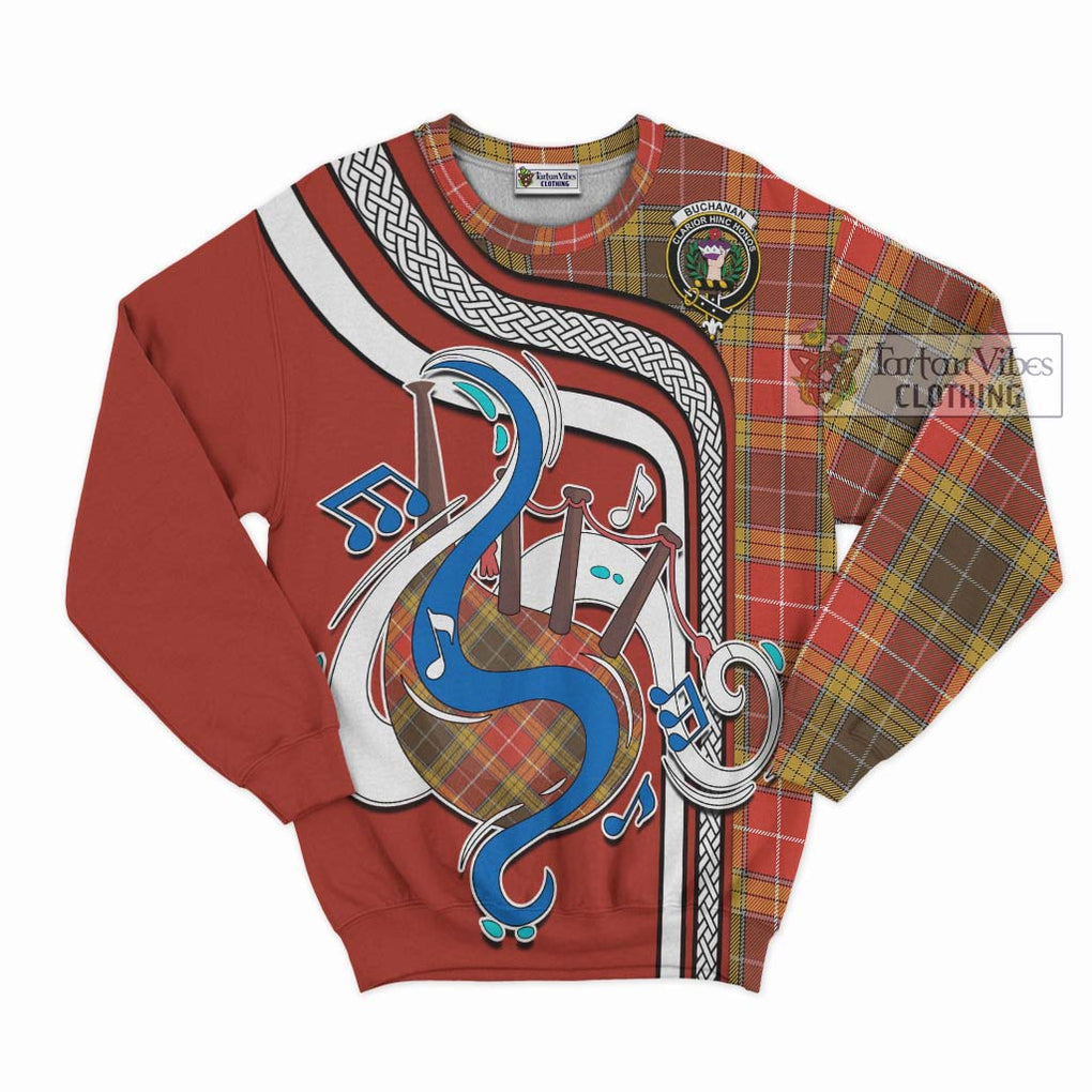 Buchanan Old Set Weathered Tartan Sweatshirt with Epic Bagpipe Style - Tartanvibesclothing Shop