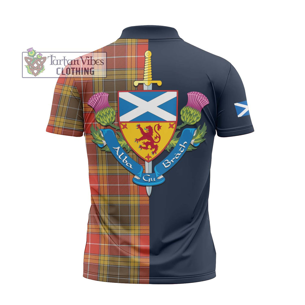 Tartan Vibes Clothing Buchanan Old Set Weathered Tartan Zipper Polo Shirt with Scottish Lion Royal Arm Half Style