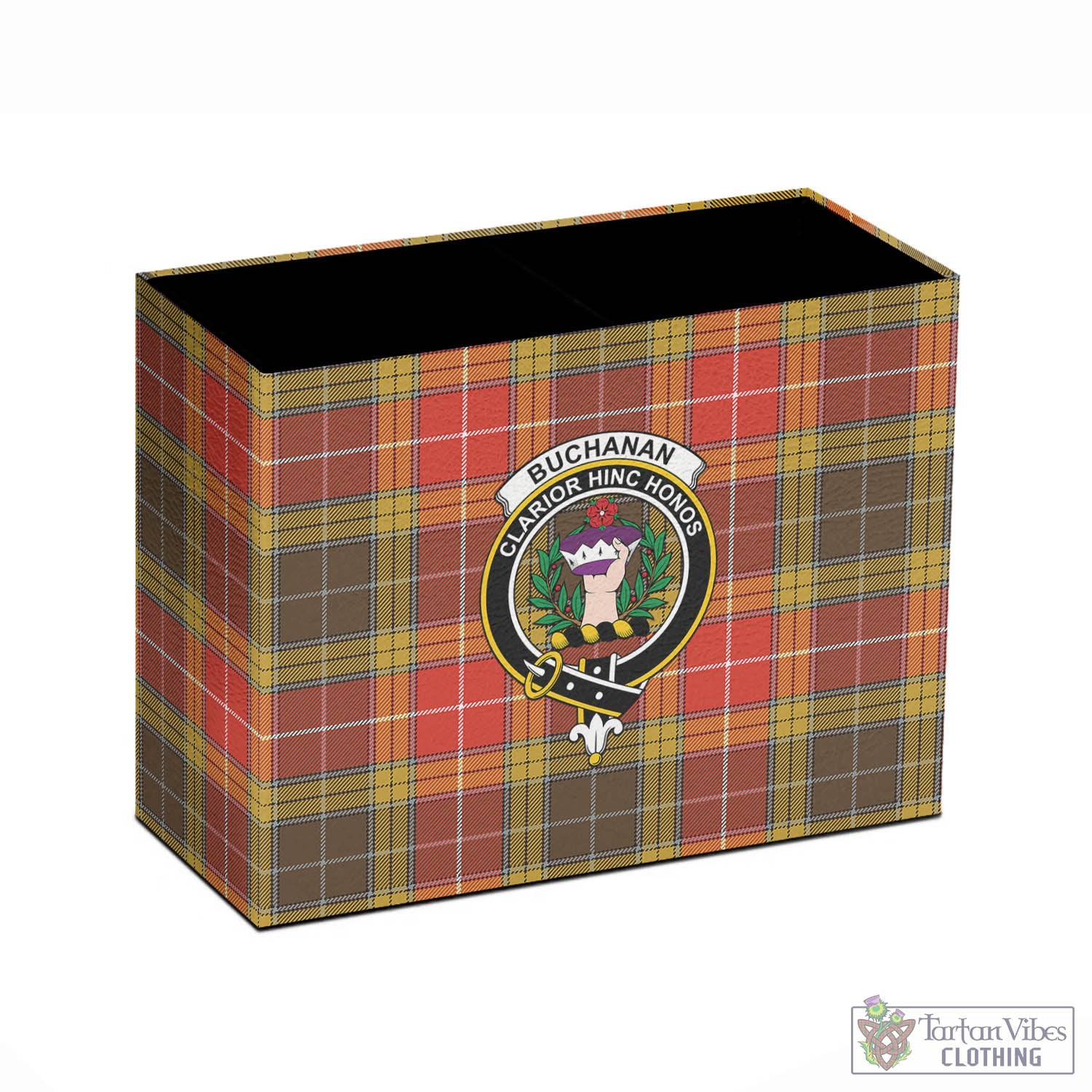 Tartan Vibes Clothing Buchanan Old Set Weathered Tartan Pen Holder with Family Crest