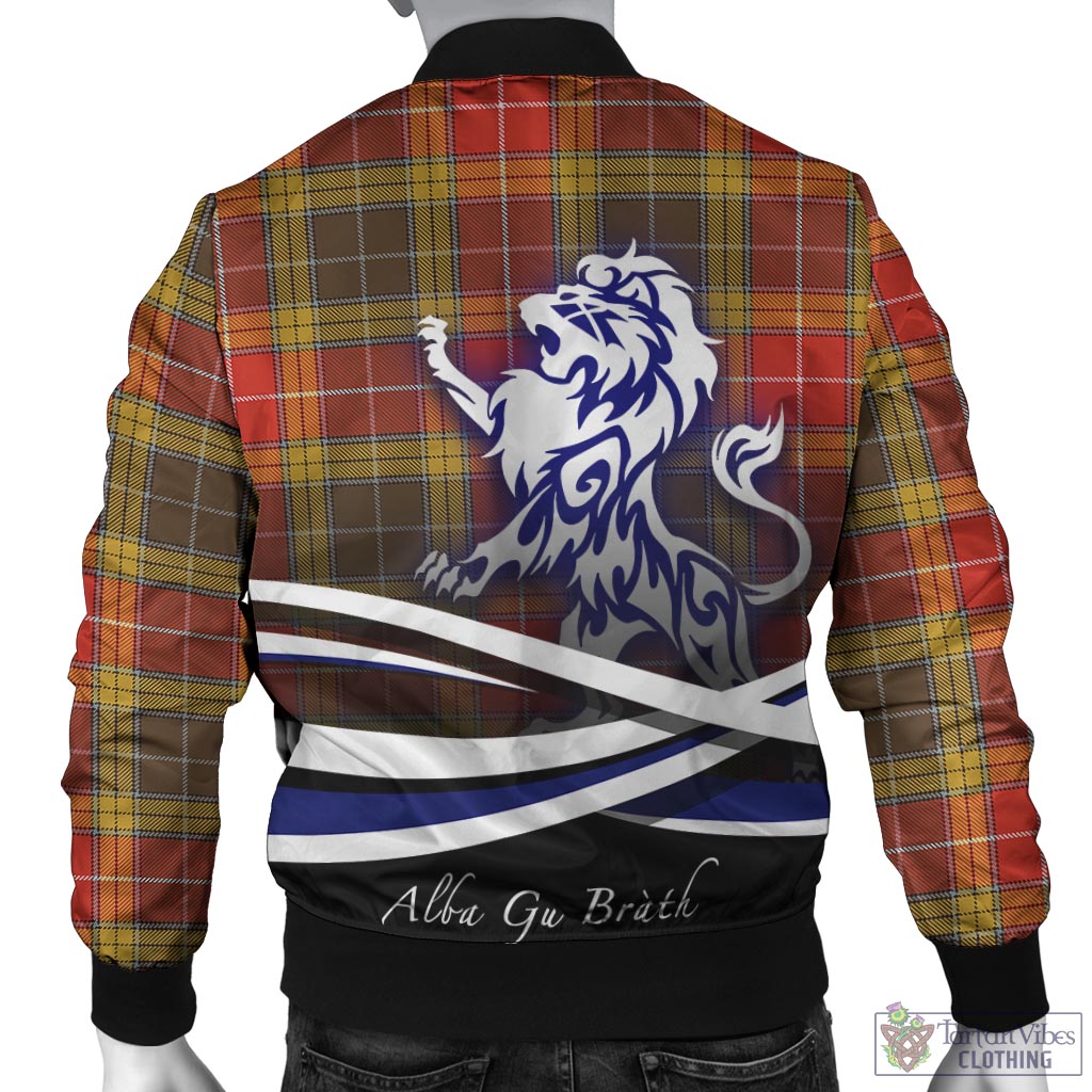 Tartan Vibes Clothing Buchanan Old Set Weathered Tartan Bomber Jacket with Alba Gu Brath Regal Lion Emblem