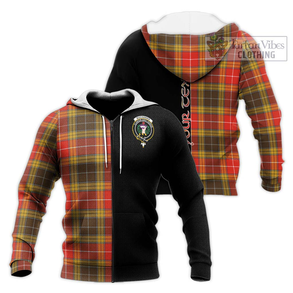 Buchanan Old Set Weathered Tartan Knitted Hoodie with Family Crest and Half Of Me Style Unisex Knitted Zip Hoodie - Tartanvibesclothing Shop