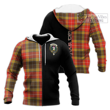 Buchanan Old Set Weathered Tartan Knitted Hoodie with Family Crest and Half Of Me Style