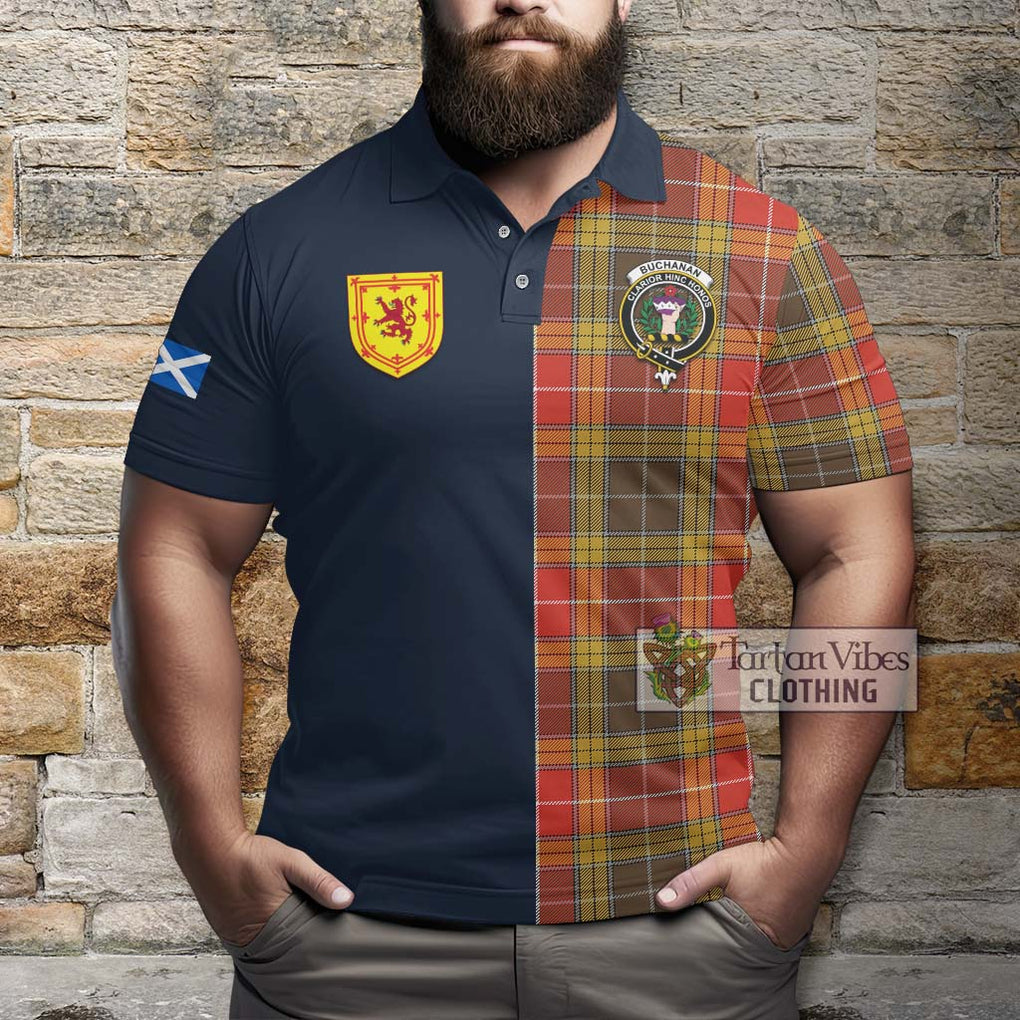 Tartan Vibes Clothing Buchanan Old Set Weathered Tartan Polo Shirt with Scottish Lion Royal Arm Half Style