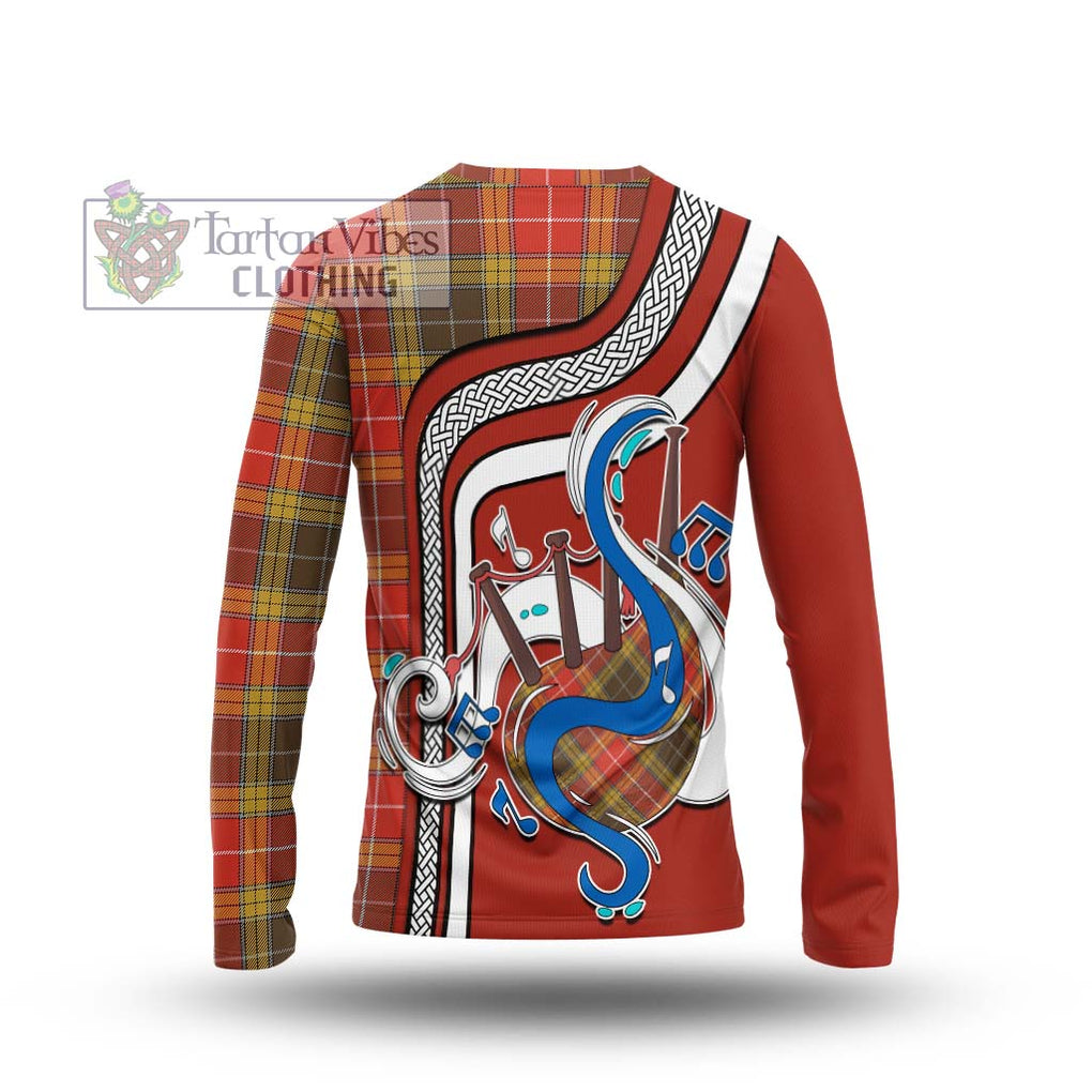 Tartan Vibes Clothing Buchanan Old Set Weathered Tartan Long Sleeve T-Shirt with Epic Bagpipe Style