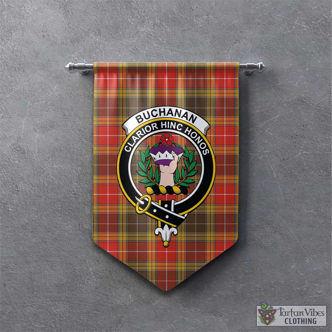 Tartan Vibes Clothing Buchanan Old Set Weathered Tartan Gonfalon, Tartan Banner with Family Crest