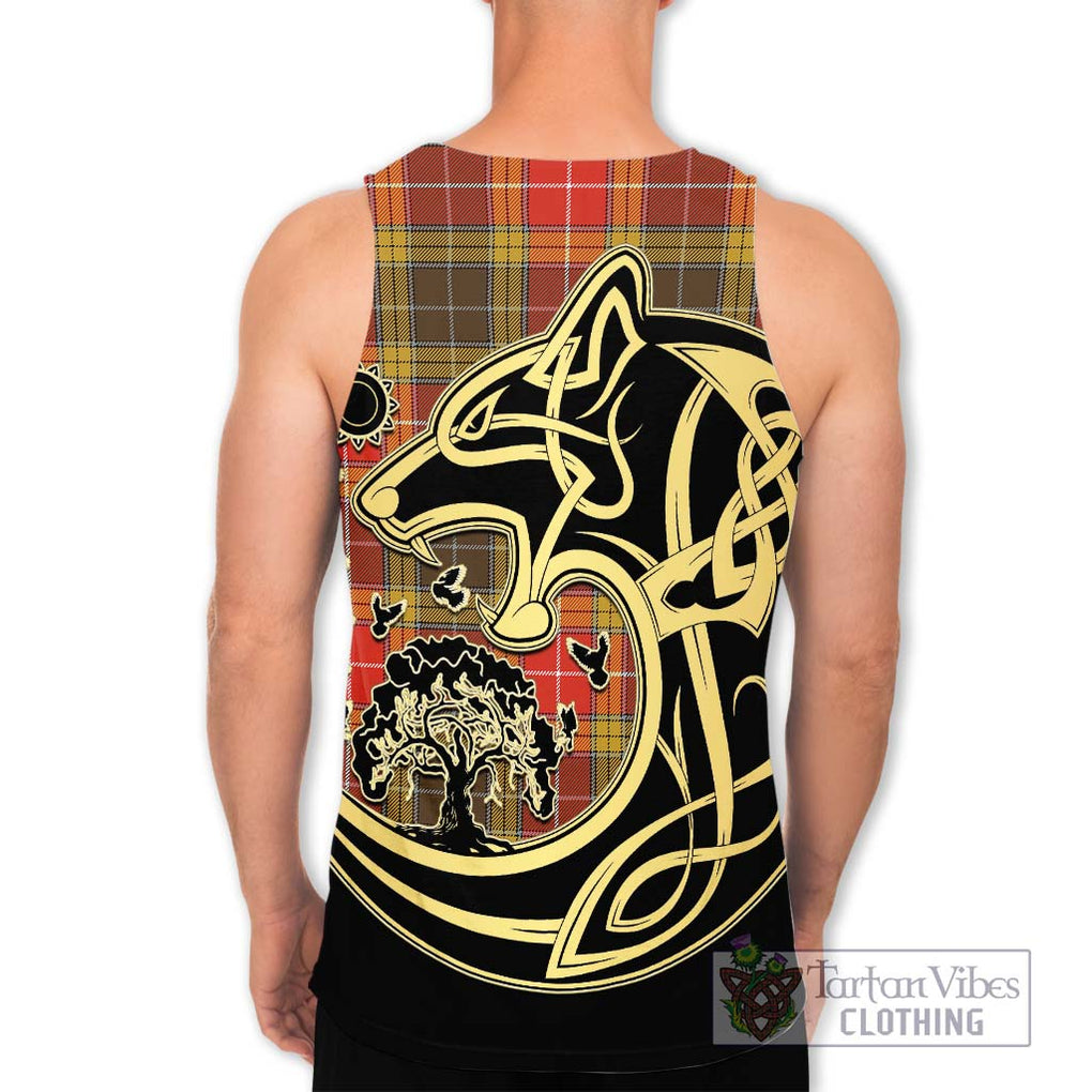 Buchanan Old Set Weathered Tartan Men's Tank Top with Family Crest Celtic Wolf Style - Tartan Vibes Clothing