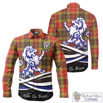 Buchanan Old Set Weathered Tartan Long Sleeve Button Up Shirt with Alba Gu Brath Regal Lion Emblem